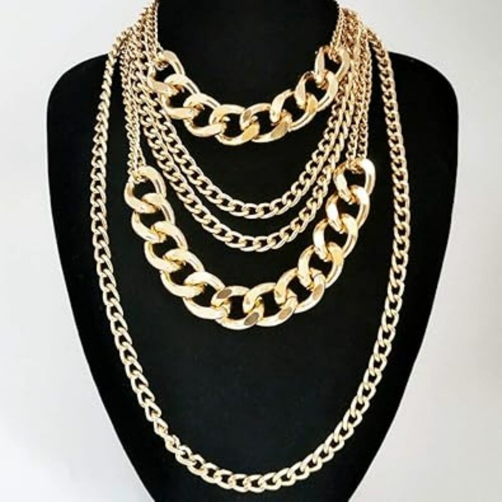 Gold Chunky Necklace‎ Multilayer Collar Necklace Gold Stunning Statement Fashion